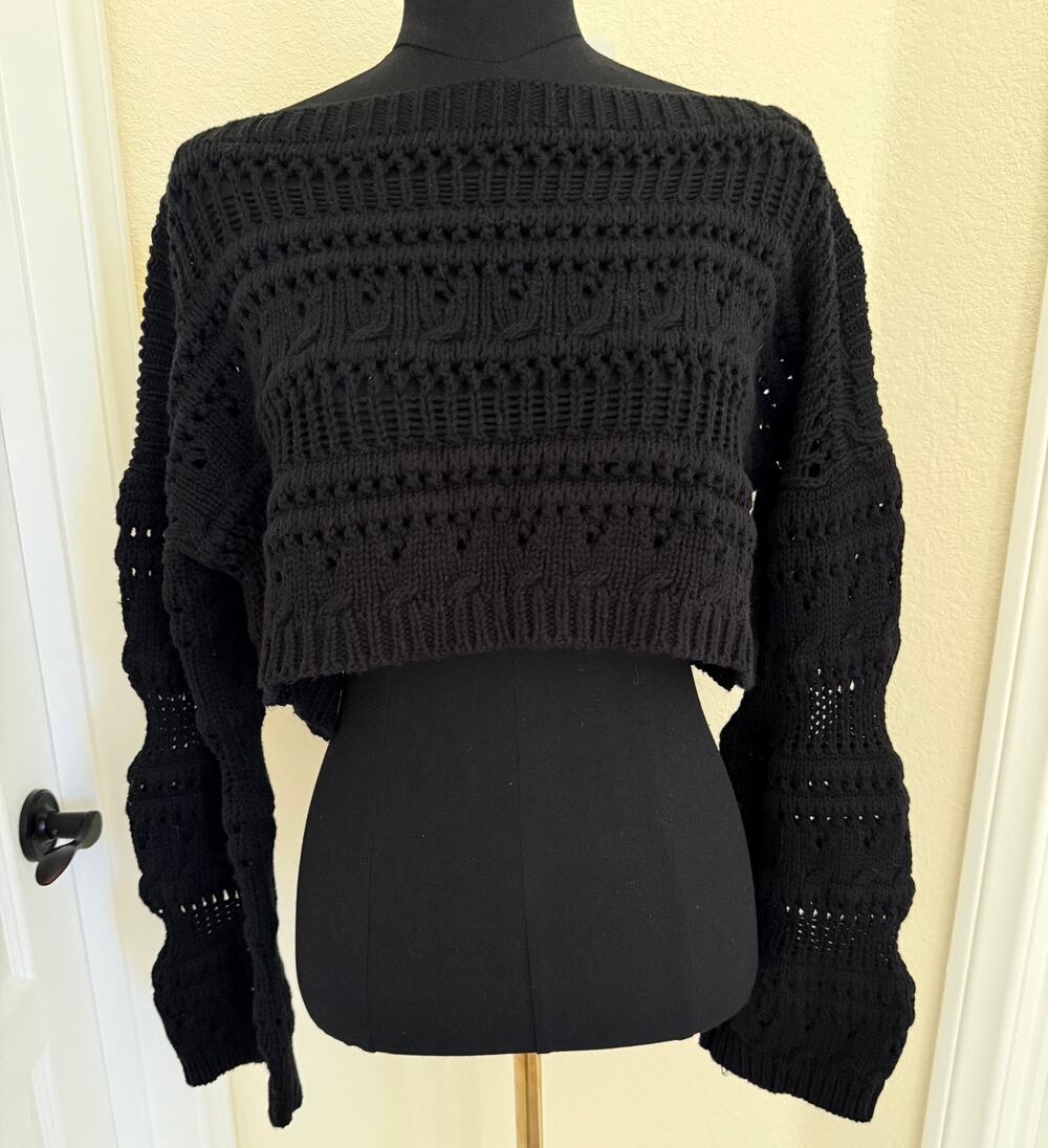 Tularosa Francis Open Stitch Cropped Pullover Sweater Black XS